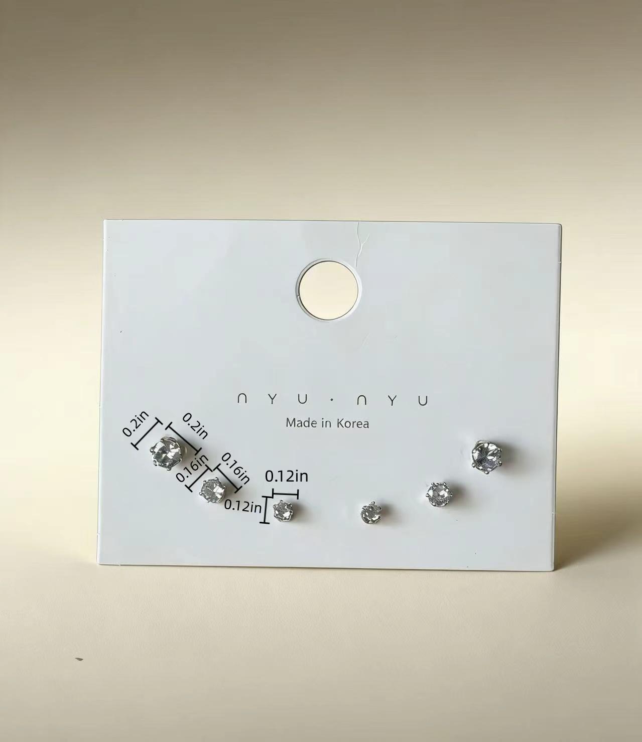 3 Pairs Mini Cubic Zirconia Stud Earrings | Dainty Everyday Stackable Jewelry for Women