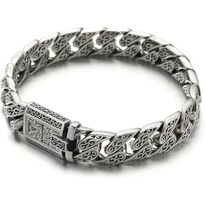 Personalized Vintage S925 Silver Eternal Vine Cuban Chain Link Bracelet Domineering Thick Mens Hip Hop Accessories 20cm