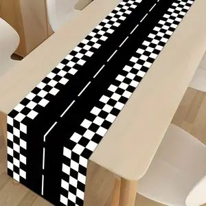 1pc Racing Track Chic Table Runner Black & White Checked Racing Car Track Table Runner Table Flag Tablecloth Racing Car Party & Birthday Party Table Cover Decor