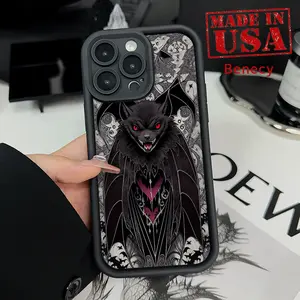 Phone Case for iPhone 16 Pro Max 15 Plus 14 13 12 11 XR E XS Scary Bat Straight Edge Upgraded Lens Protection Durable Bumper Cover for Male