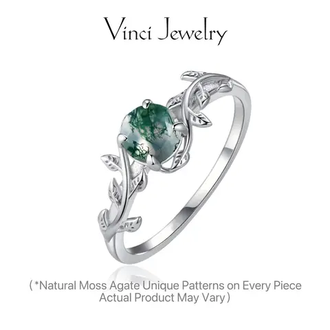 925 Natural Moss Agate Ring with Leaf Design, Elegant and Stylish Hypoallergenic Sterling Silver for Women, Perfect for Casual and Daily Wear, Engagement Ring Birthday Christmas Gift