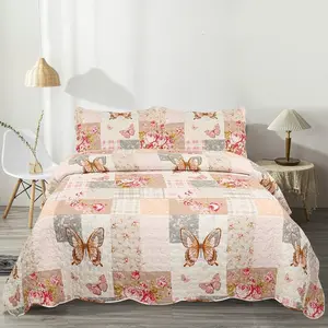 Karials Queen Bedspread Set 3-Piece - Reversible Butterfly Quilted Coverlet with 2 Pillow Shams, Lightweight Soft Polyester Quilt Bedding Set for All Seasons, Durable Stitching, Machine Washable