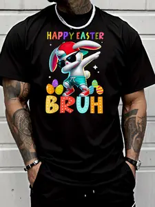 Men'S Casual T-Shirt Featuring a Trendy Design of a Dabbing Bunny with Glasses, Perfect for Easter. It Includes Colorful Eggs And Is Ideal for Adults As a Holiday Gift for Casual Wear