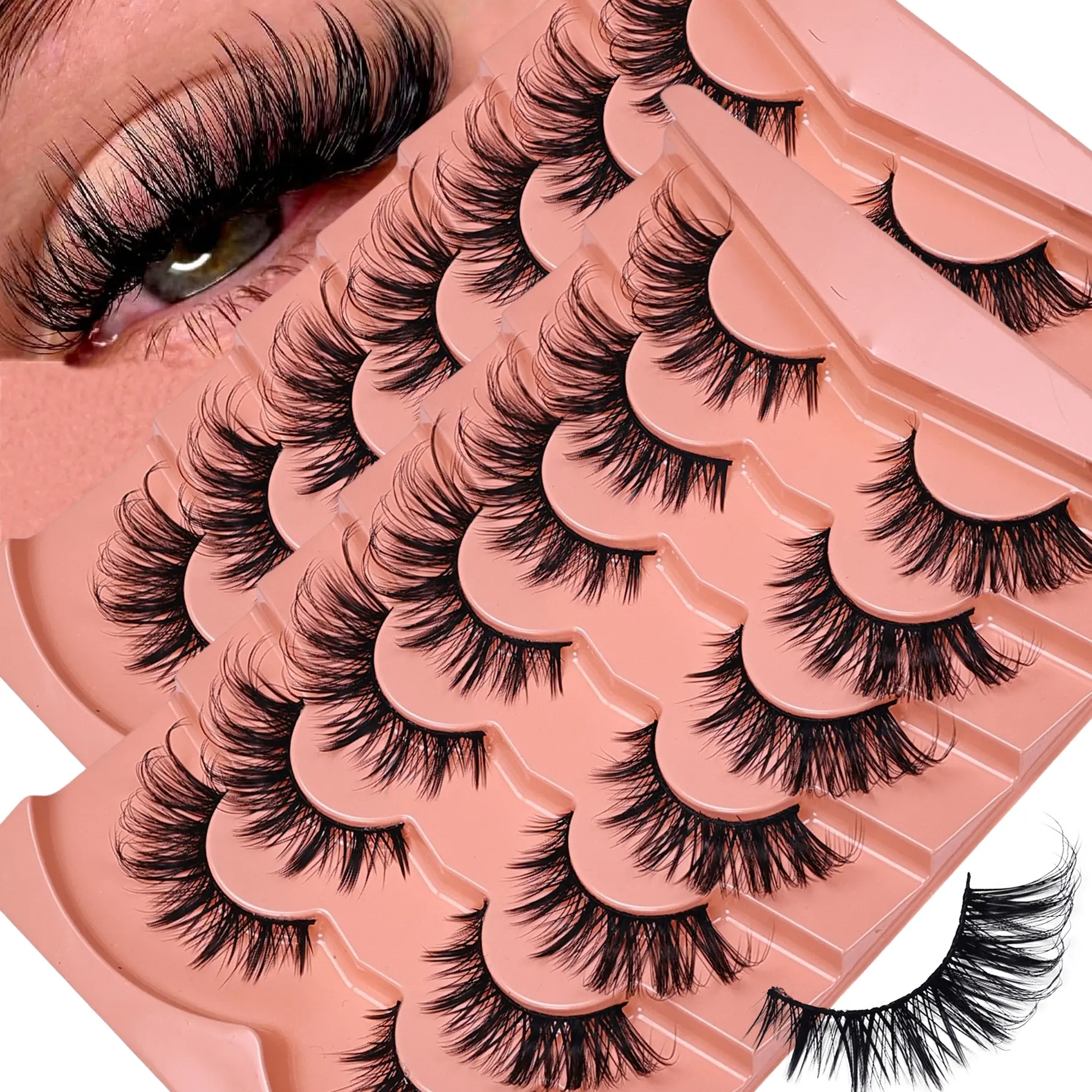 Cat Eye Lashes, 14 Pairs/2 Pack, Synthetic, Makeup, Cosmetic Eyelashes, Eye End Lengthening, Slender Curling, Fluffy False Eyelashes for Dramatic Look, Eyelashes Set