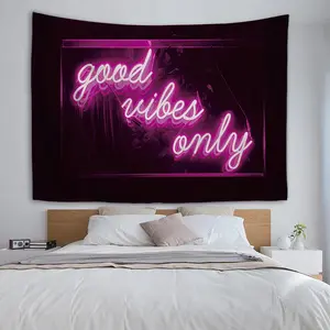 summervibes Durable Green Neon Light "Good Vibes Only" Wall Tapestry (50x60in) - Funky Home Decor, House Decor, Cool Stuff for Room, Decorative Home Accent, Bedroom Gift Option
