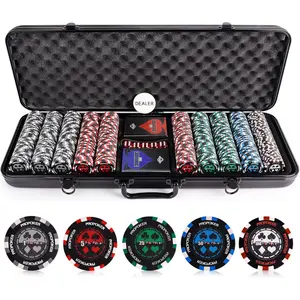 Pro Poker Chips 500 Piece 13.5g Casino Clay Poker Chips with Denomination Numbers for Texas Holdem with New Upgraded Poker Chip Case