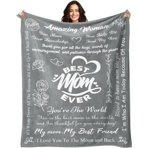 Mom Birthday Gifts - Moms Gifts From Daughter Son - Mothers Day Christmas Valentines Day Birthday Presents For Moms - Best Mother Ever Blankets - Presents For Mom Blanket 50"X60" Grey, Printed On One Side With A Plain White Back, Halloween Thanksgiving Ch