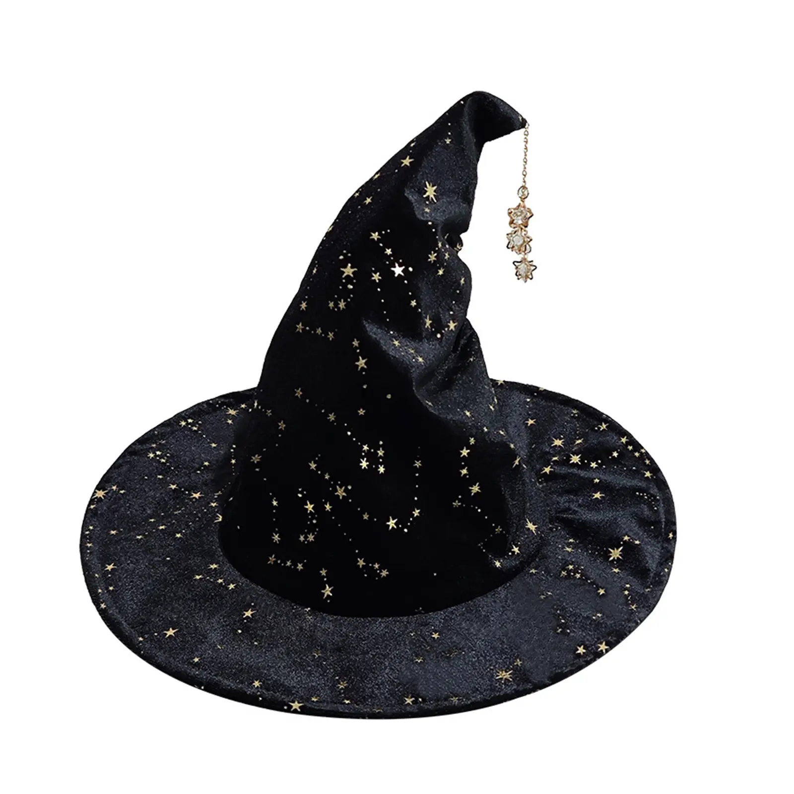 OIDEA Women's Tall Pointed Witch Hat, Glitter Star Print Polyester Costume Accessory with Glow in the Dark Pendant for Halloween Party & Fantasy Cosplay, Light