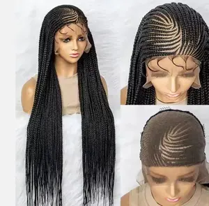 African Knotless Box Braid Lace Wig Synthetic Hair Full Lace Front Braided Wig 36"