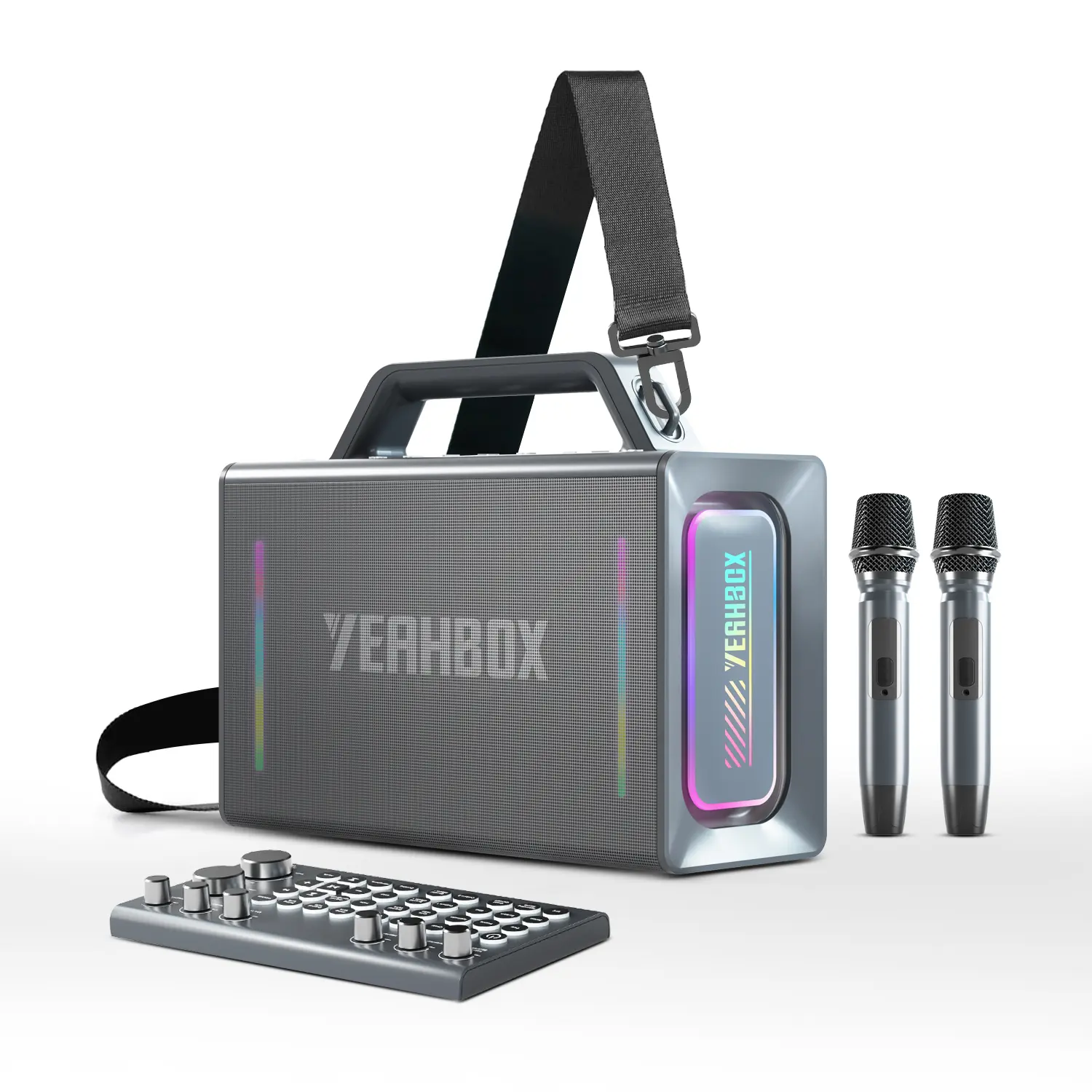 YEAHBOX T500 Portable Karaoke Bluetooth Speaker with Bass, Dual Wireless Mics, Mixer, 120W Rated Power, 200W Peak Power