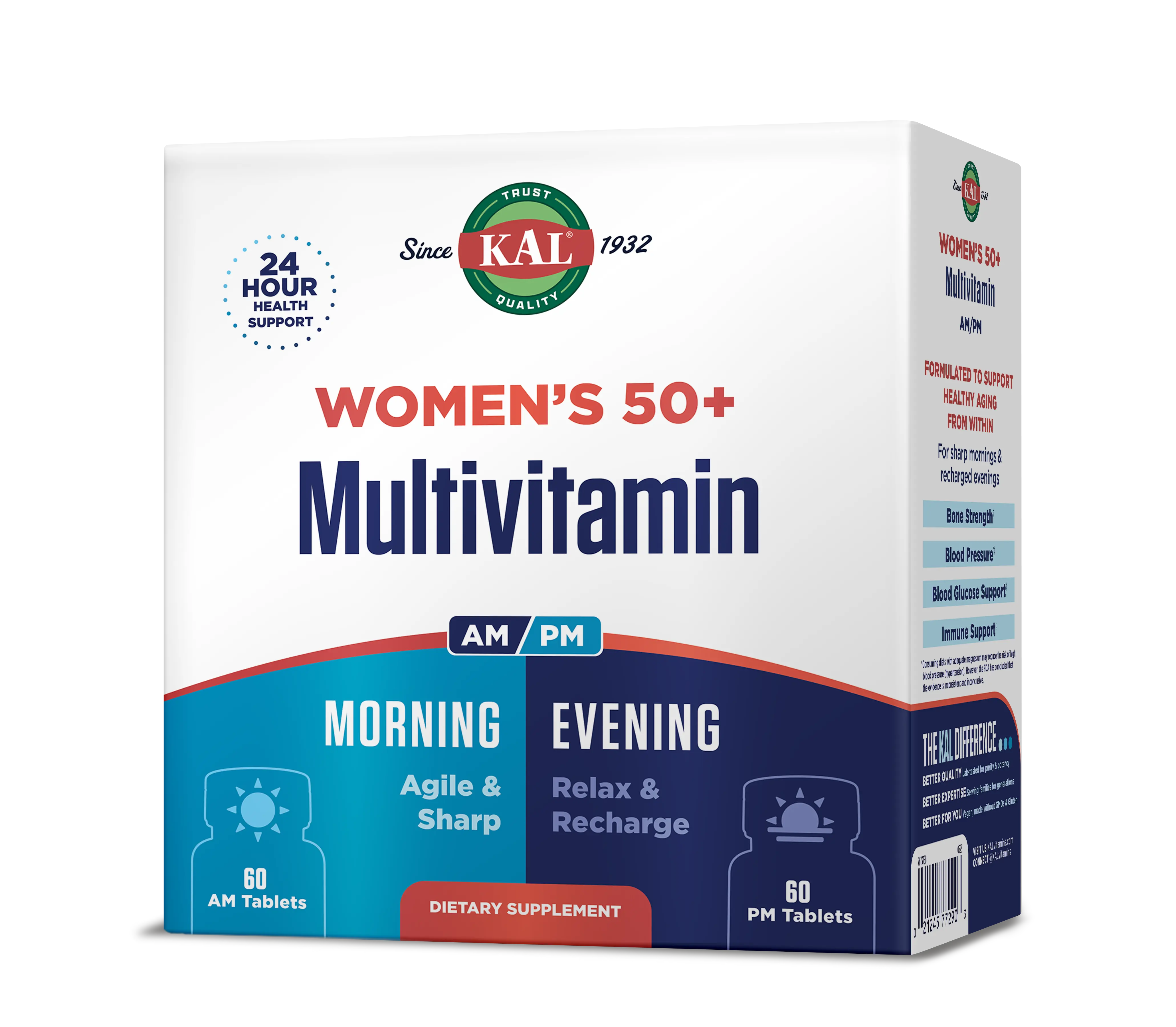 KAL Women's 50+ Multivitamin AM/PM Tablets - 24-Hour Healthcare with Vitamins, Zinc, and Dietary Supplements for Optimal Health