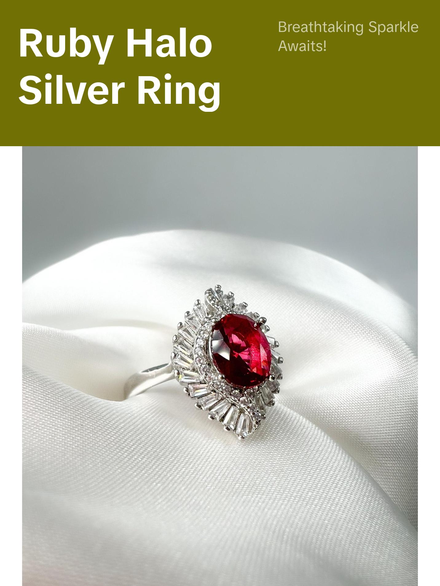 Ruby Statement Halo Sterling silver Ring, Size 9