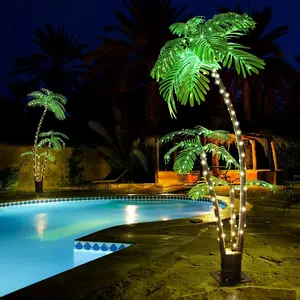 6ft Palm Tree Lights, Faux Tree Bar Outdoor Christmas Decorations, LED Artificial Fake Tree Lights for Outdoor Patio Pool Porch Deck Party. Ornaments Plastic