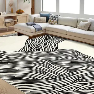 Garvee 6x9 ft Large Area Rugs for Living Room, 350gsm Thick Polyester Carpet, Soft Washable Non-Slip Rug for Under Sofa, Modern Swimming Abstract Design（Black and White）