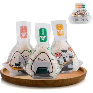 Triangle Onigiri Wrappers Plastic Rice Balls Bags, 100 count  Easy  Disposable Onigiri baggies with Stickers