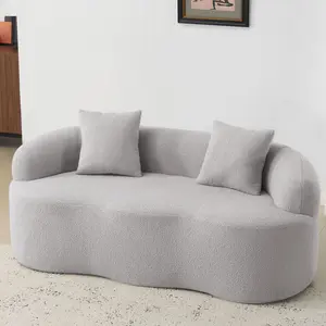 67" Curved Loveseat with Round Armrest, Round Couch in a Box, Boneless Curved Sofa for Living Room Bedroom Small Space, Teddy, No Assembly (Grey)