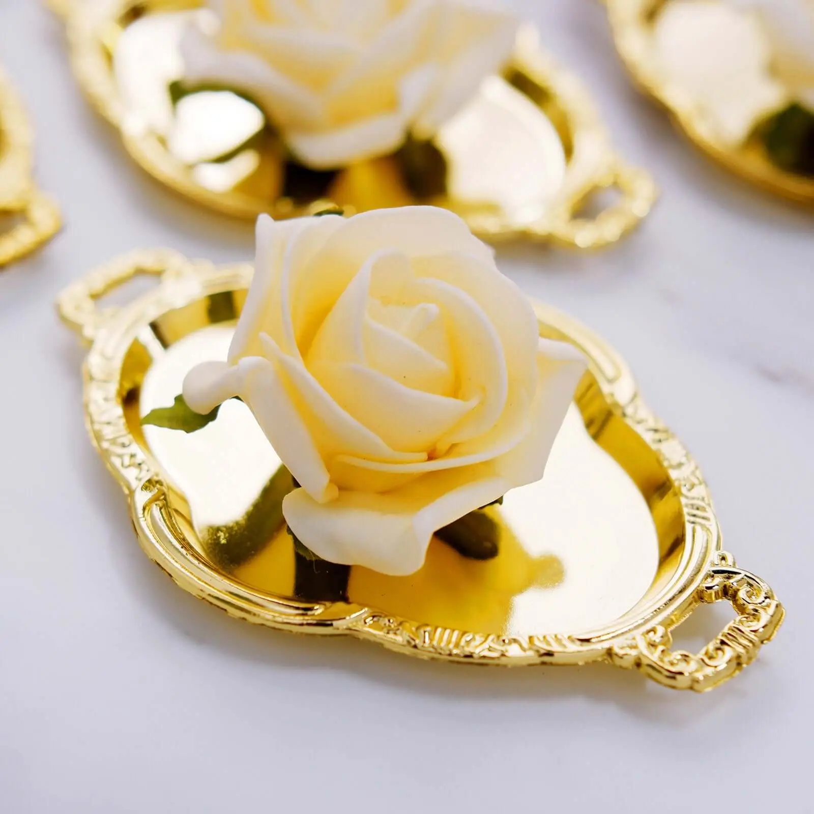 12-Pack Gold Baroque Oval Mini Party Favor Display Trays (4.5" in), Kitchenware Speciality Plates for Weddings, Party Decorations, Treats, Condiment Serving