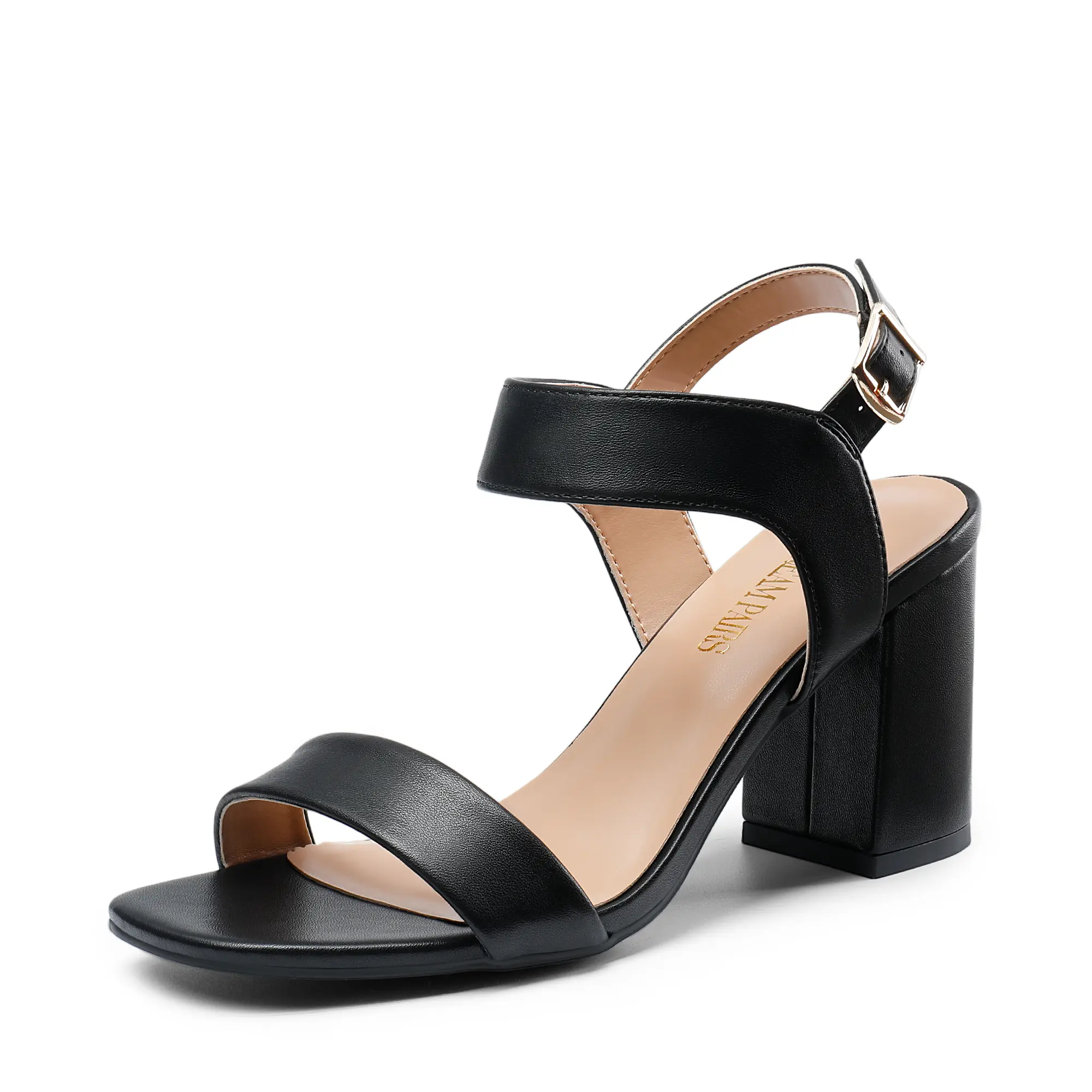Dream Pairs Women's Elegant Square Toe Sandals with Chunky Straps, Comfortable 3.4-in Block Heel with Cushioned Insole and Adjustable Buckle, Elegant Sandal, Footwear, Comfortable Heels, Rubber, Casual Wear, 3.4 Inches, Ankle Buckle, Women's Sandals, Brea