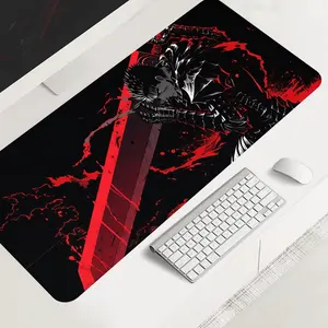 1pc Red and Black Bloody Samurai large-sized gaming mouse pad, aesthetic desktop protection pad, anti-slip rubber lock edge high-definition printing, suitable for computers, laptops, offices, homes, schools, as a gift for family and friends