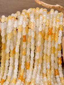 28pcs Natural Yellow Jade Vase Beads, 0.8x1.4cm for Jewelry Making, DIY Necklace & Bracelet Supplies, Boho Style, Bohemian Stackable Bead