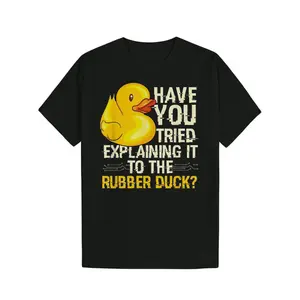 Men's Summer Casual Black T-Shirt with Quacking Rubber Duck Graphic - Lightweight Polyester, Round Neck, Machine Washable