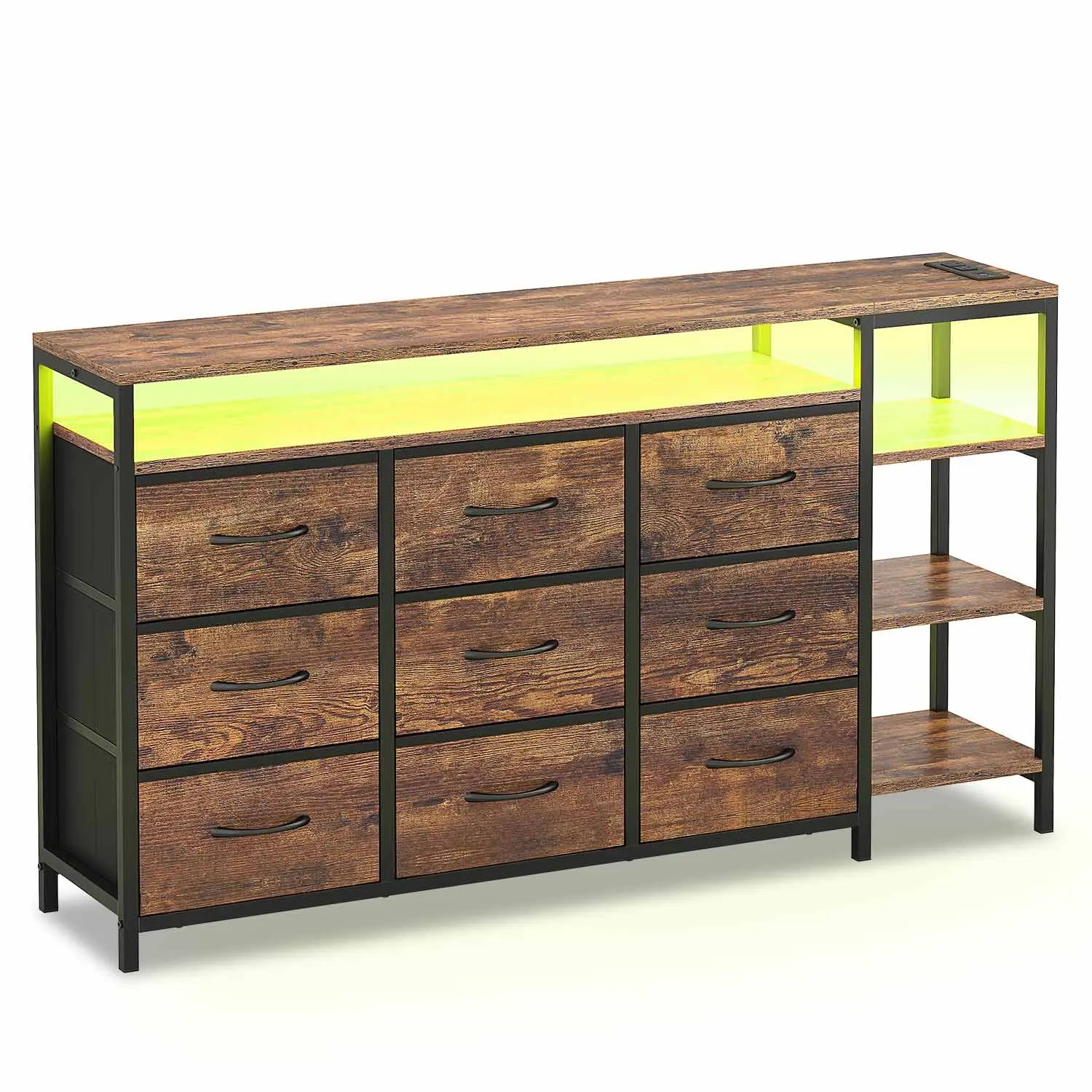 SIKAIC 60-Inch Modern Engineered Wood LED TV Stand with RGB LEDs and Charging Station, Brown, Tv Stand Dresser, Modern Tv Stands