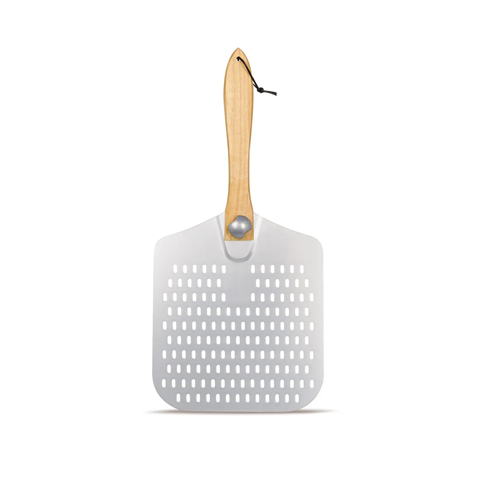 Hakka Aluminum Pizza Turning Peel with Foldable Handle, 12"x24"x25" Perforated Cooking Tray, Wood Board, Rubber Spatula & Utensils - Pasta & Pizza Kitchen Gadget