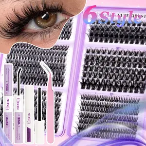 6 Styles Mixed Eyelash Cluster Kit, 30D+40D+50D Individual Lash Extension Set, D Curl DIY Lashes,Mixed Lashes Extensions Kit with Bond&Seal &Remove&Eyelash Tweezers