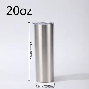 25pcs US warehouse 20oz stainless steel vacuum-insulated slim straight cup sublimation silver cup Wholesale 20oz double-walled car travel mug water bottle silver stainless steel straight cup