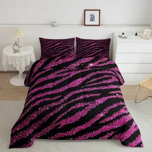 Feelyou Zebra Comforter Set - Hot Pink Striped Super Soft Animal Print Duvet, Decorative Bedroom Bedding Set for Teens, Decorative Bedding Set
