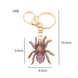 3PCS Spider Keychains, Creative Alloy Inlaid Diamond Spider Keychain Antique Gold-color Spider Animal Pendant