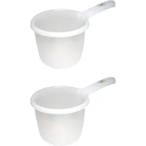 Set of 2 White Flat Bottom Japanese Plastic Bath Water Ladle Dipper Filipino Tabo Water Scoop, Made in Japan