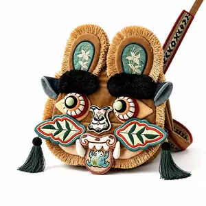 Tiger Head Bag Original Niche Design Shilian Brown Intangible Cultural Heritage Tiger Head Crossbody Bag