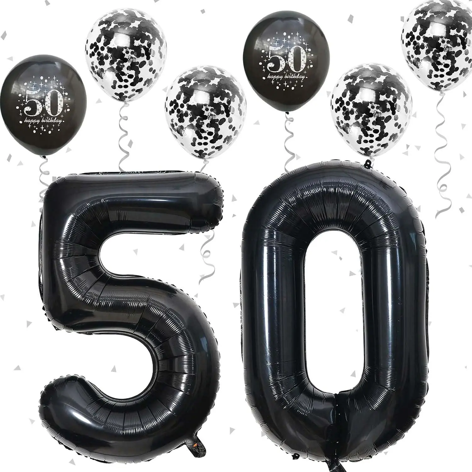 50Th Birthday Balloons, 50Th Birthday Decorations For Women With Black Birthday Print Confetti Balloons Latex Metallic Balloons 40 Inch Foil Number 50Th Balloons For Men 50Th Birthday Party Decor