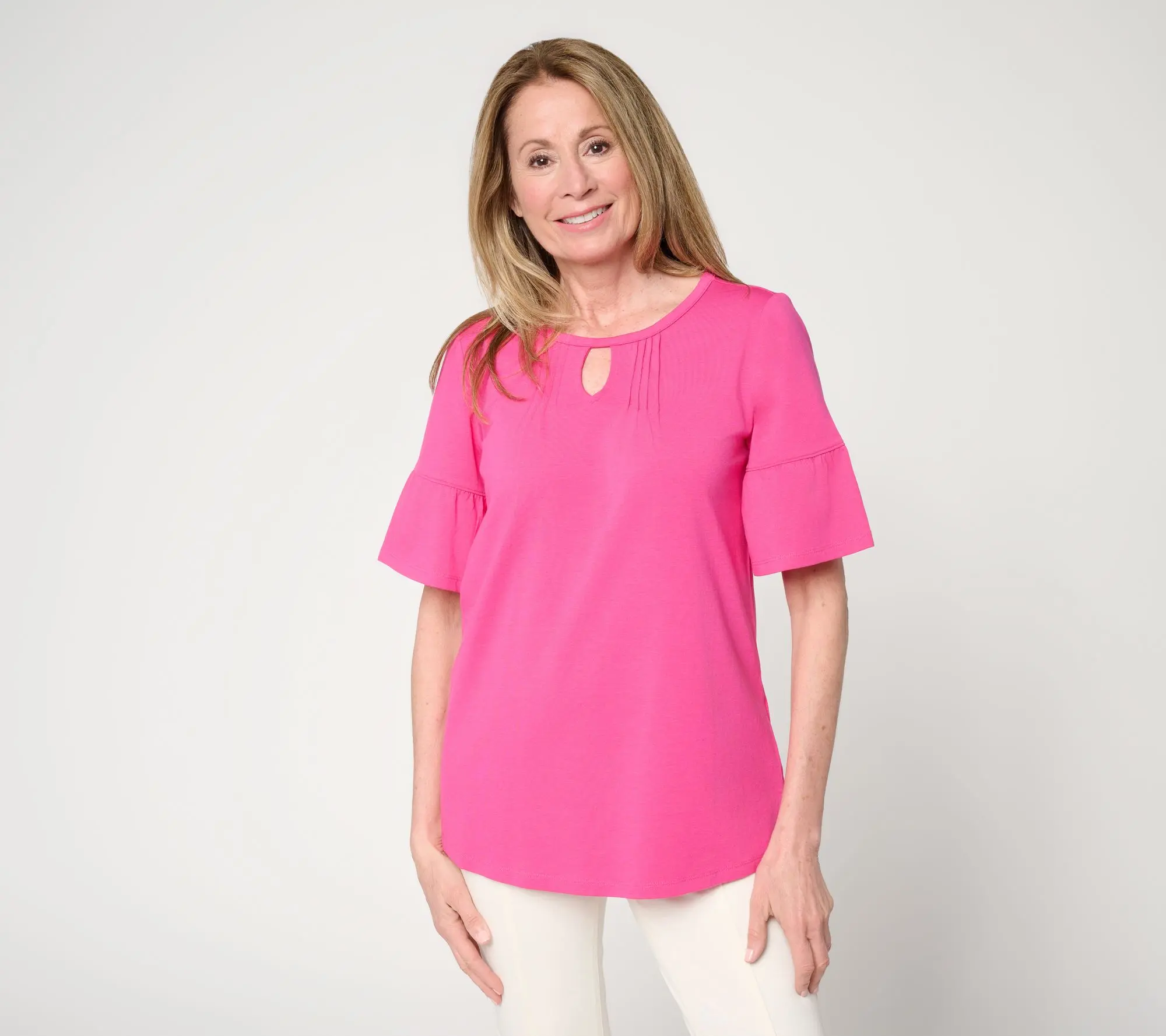 Denim & Co. Petite Favorite Jersey Tunic with Ruffle Sleeves