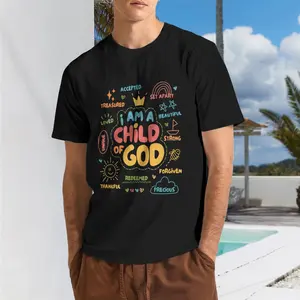 Men's Short-Sleeve Casual Everyday Christian "I am a Child of God" Retro Jesus Faith Design T-Shirt, Stylish Top Clothes for Faithful Individuals