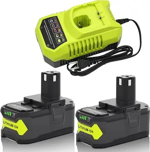 2 Packs 8000mAh Replacement for Ryobi 18V Battery and Charger Combo Compatible with P108  P190 PBP005