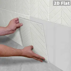 10PCS/Box GST White Marble Herringbone PE Foam Tile Stickers, Waterproof Shockproof Peel & Stick Tiles for Kitchen Bathroom Bedroom School Office Any Smooth Surface Home Decor