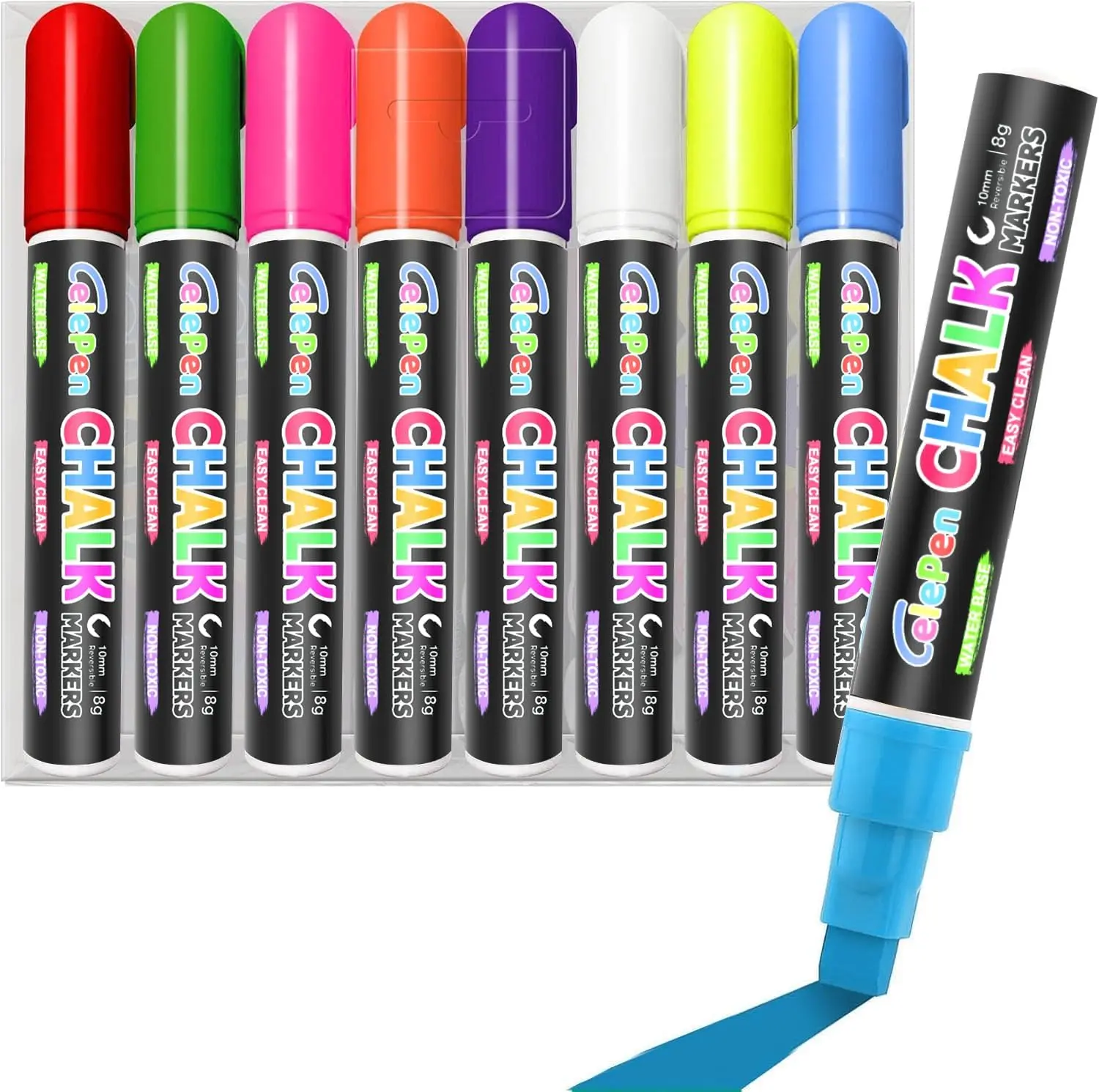 Celepen Window Chalk Markers for Cars Glass Washable,  Jumbo Liquid Chalk Marker Pens with 10mm 3 in 1 Nib Wide Tip, Chalkboard Markers Car Window Paint Pen for Auto, Mirror, Poster