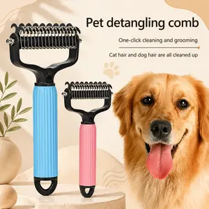 Universal Double-Sided Stainless Steel Pet Detangling Comb, practical dog grooming tool for daily coat care, effectively removes loose hair and shedding fur, easy to use essential accessory for all breeds of dogs at home