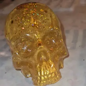 Epoxy Skull 3 Sizes Gold Glitter Decorative Figurine for Home Decor and Collectibles