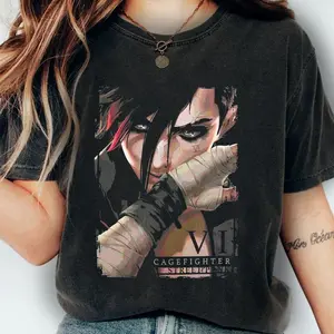 Arcane Vi Shirt Cagefighter Street Punk T-shirt League Of Legend Sweatshirt Arcane Movie Hoodie Trending Tee Gift For Fans Men Women, League of Legends, Apparel Fanmerch Merchandise, Gift for Men, Gift for Women, Crew Neck T-shirt, Trending T-shirt