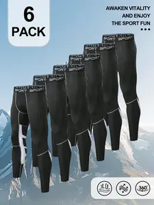 6 Pack Men's Compression Pants, Quick Dry Athletic Leggings, Moisture Wicking Workout Baselayer Tights for Running, Gym Training & Sports