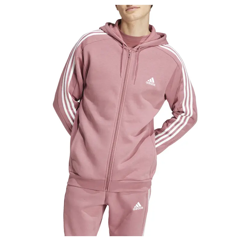 adidas Mens Essentials Fleece 3-Stripes Hoodie Athletic Outerwear Casual - Pink