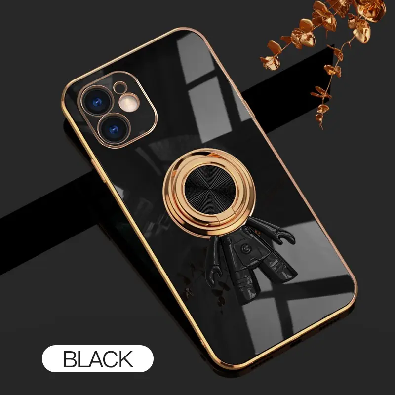 For iPhone 11 6D Astronaut Electroplated Ring Stand Phone Case HNTKR-0001