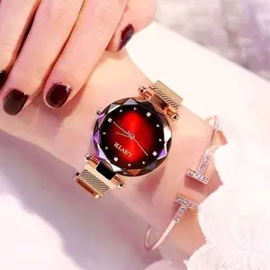 Rose Gold Women Watches Fashion Diamond Ladies Starry Sky Magnet Watch Waterproof Female Wristwatch Rose Gold Dial