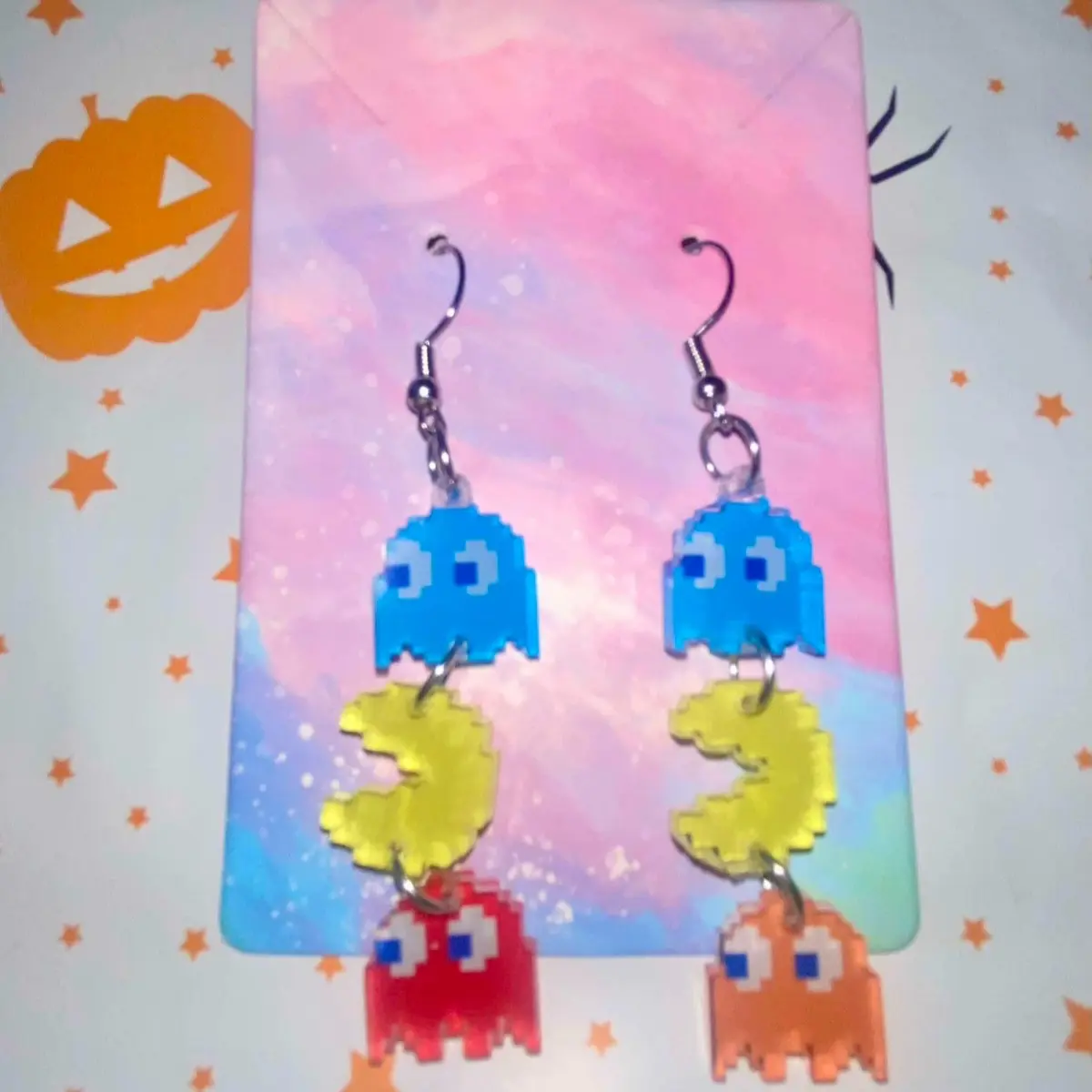 80’s PAC-MAN Clyde Inky Blinky Arcade Video Game Dangling Pierced Earrings