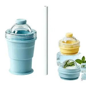 Portable foldable silicone cup with built-in straw, reusable and lightweight. Heat-resistant, easy to clean and store, great for travel, hiking, camping, office and daily outdoor use.