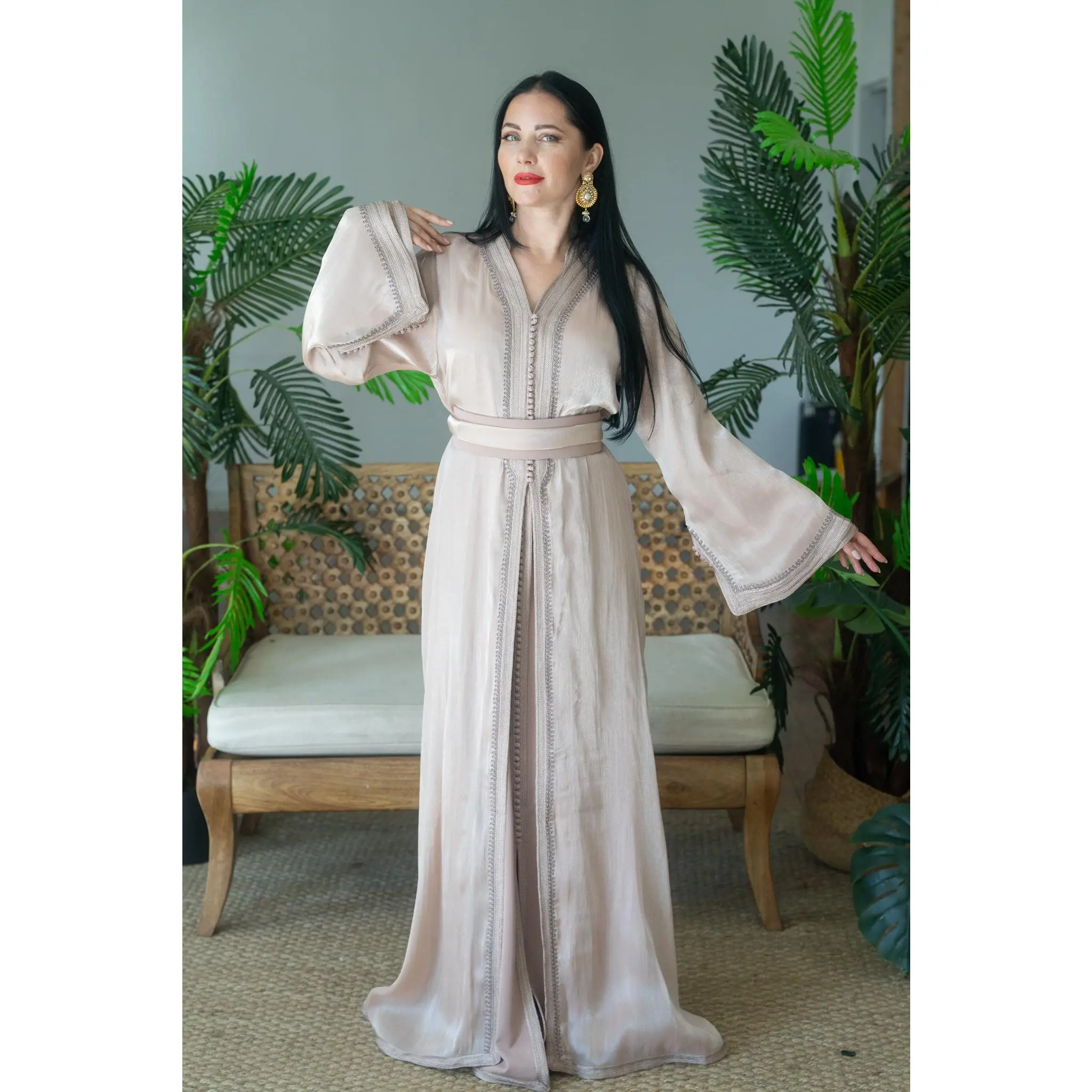 Premium Organza Champagne Embroidered Caftan