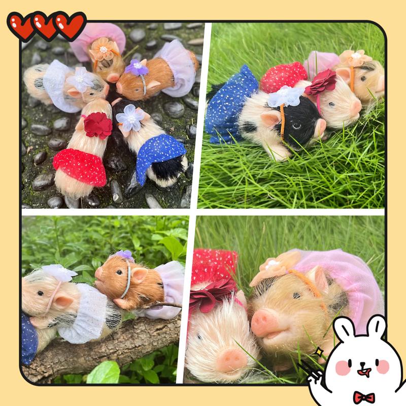 12CM  5 Styles Cute Mini Full Body Silicone Piglet Dolls With 3 Sets Mini Outfits For Each Lovely Piglet Doll Hand-Rooted Hair Waterproof Reborn Dolls For Kids' Toy And Holiday Gift
